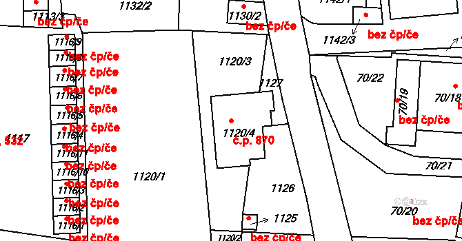 Sedlčany 870 na parcele st. 1120/4 v KÚ Sedlčany, Katastrální mapa