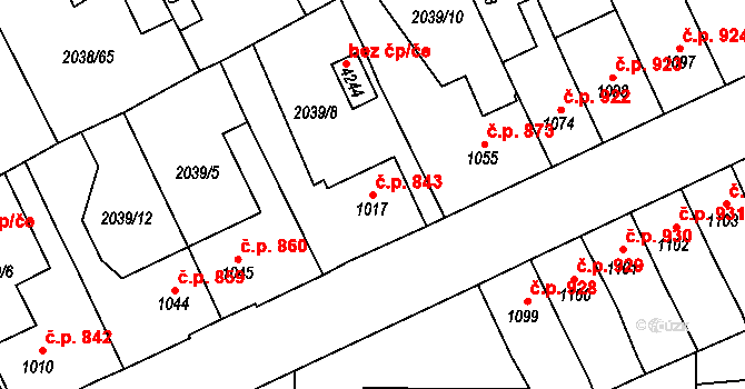 Dvůr Králové nad Labem 843 na parcele st. 1017 v KÚ Dvůr Králové nad Labem, Katastrální mapa