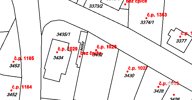 Česká Lípa 1028 na parcele st. 3432 v KÚ Česká Lípa, Katastrální mapa