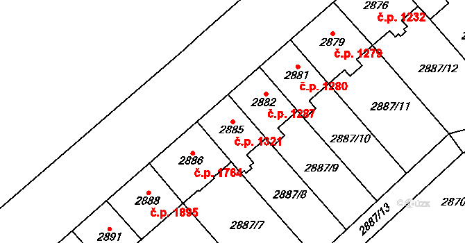 Chomutov 1321 na parcele st. 2885 v KÚ Chomutov I, Katastrální mapa