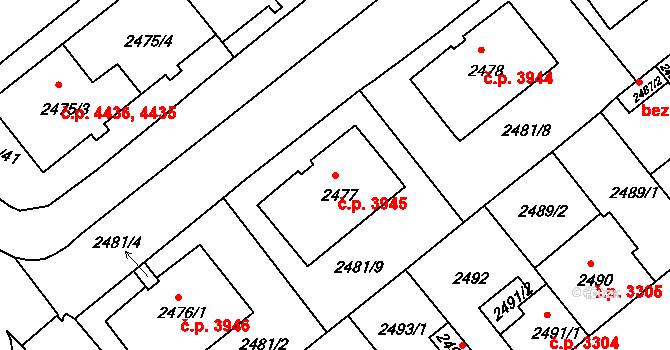 Chomutov 3945 na parcele st. 2477 v KÚ Chomutov II, Katastrální mapa