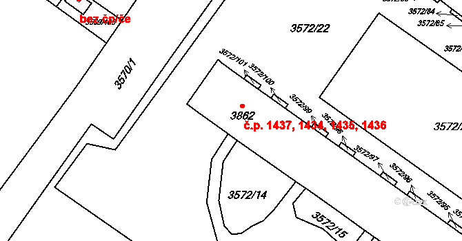 Šlapanice 1434,1435,1436,1437 na parcele st. 3862 v KÚ Šlapanice u Brna, Katastrální mapa