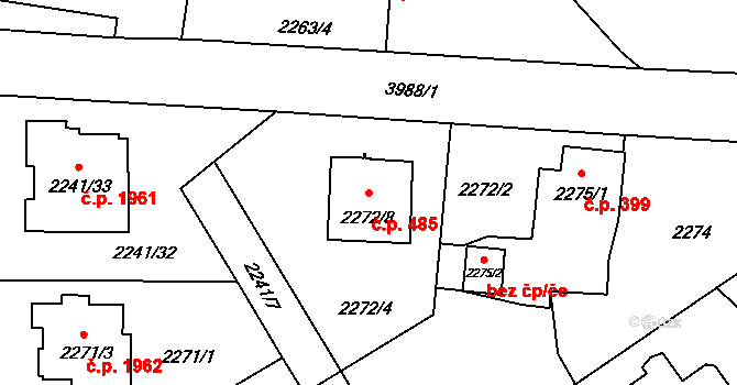 Hranice 485, Karviná na parcele st. 2272/8 v KÚ Karviná-město, Katastrální mapa