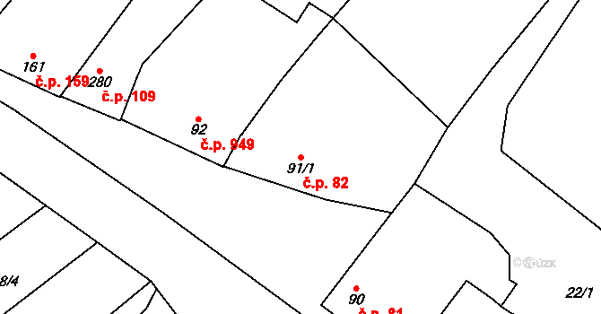 Vrahovice 82, Prostějov na parcele st. 91/1 v KÚ Vrahovice, Katastrální mapa