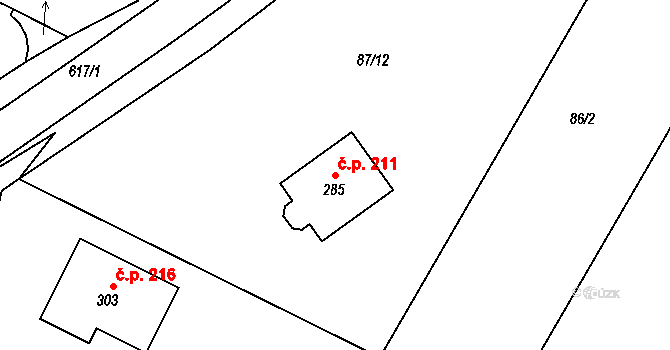 Kravsko 211 na parcele st. 285 v KÚ Kravsko, Katastrální mapa