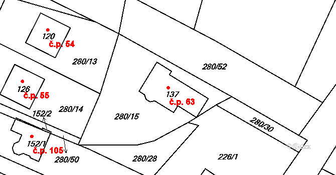 Sedlečko 63, Šemnice na parcele st. 137 v KÚ Sedlečko u Karlových Var, Katastrální mapa