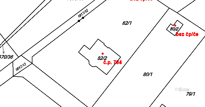 Březce 784, Štěpánov na parcele st. 82/2 v KÚ Březce, Katastrální mapa