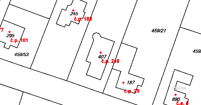 Horoušánky 218, Horoušany na parcele st. 407 v KÚ Horoušany, Katastrální mapa
