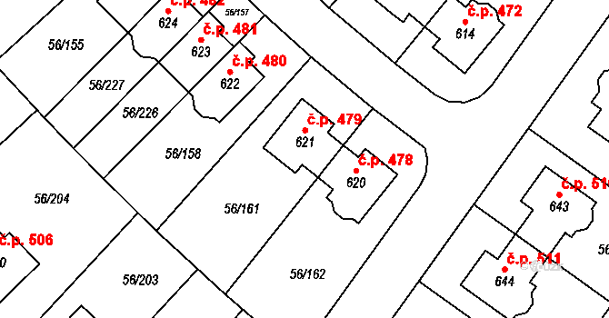 Hovorčovice 479 na parcele st. 621 v KÚ Hovorčovice, Katastrální mapa