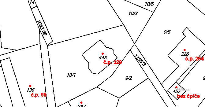 Lipovec 329 na parcele st. 443 v KÚ Lipovec u Blanska, Katastrální mapa
