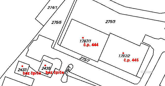 Telč-Podolí 444, Telč na parcele st. 1797/1 v KÚ Telč, Katastrální mapa