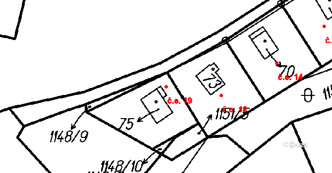 Maletice 19, Protivín na parcele st. 75 v KÚ Maletice, Katastrální mapa