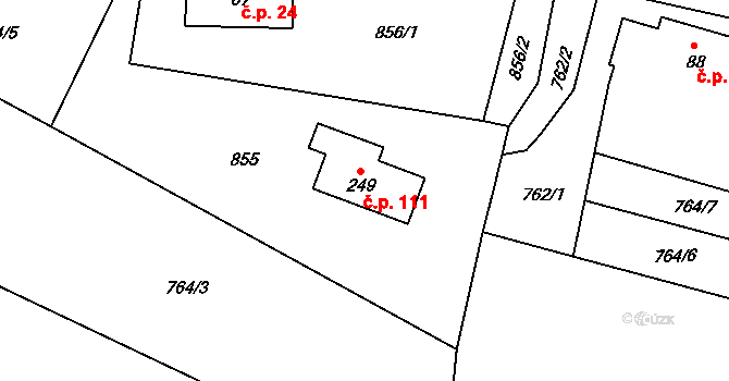 Broumov 111 na parcele st. 249 v KÚ Broumov u Zadního Chodova, Katastrální mapa