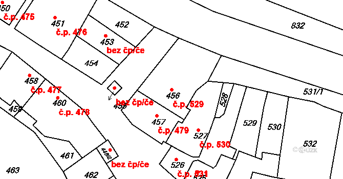 Jemnice 529 na parcele st. 456 v KÚ Jemnice, Katastrální mapa