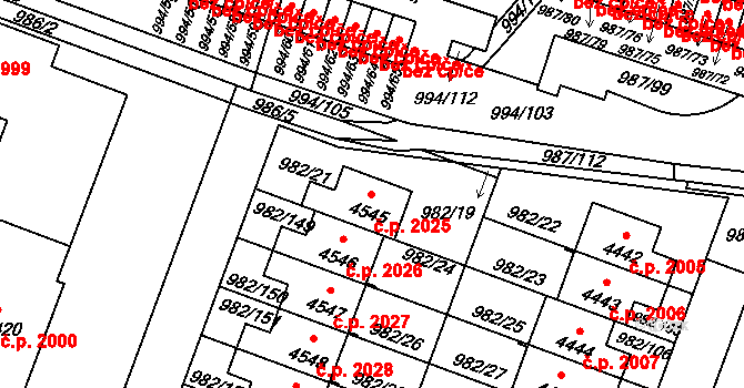 Čelákovice 2025 na parcele st. 4545 v KÚ Čelákovice, Katastrální mapa