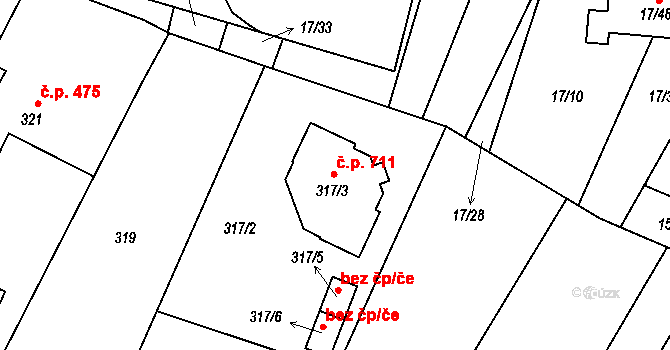 Jedovnice 711 na parcele st. 317/3 v KÚ Jedovnice, Katastrální mapa