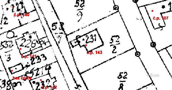 Žihobce 143 na parcele st. 231 v KÚ Žihobce, Katastrální mapa