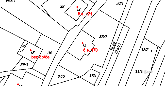 Horní Maršov 170 na parcele st. 13 v KÚ Maršov III, Katastrální mapa