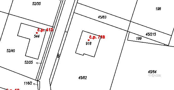 Hovorčovice 718 na parcele st. 918 v KÚ Hovorčovice, Katastrální mapa