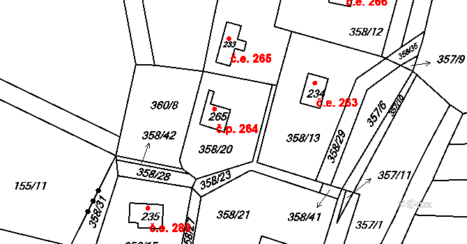 Kochánky 264 na parcele st. 265 v KÚ Kochánky, Katastrální mapa