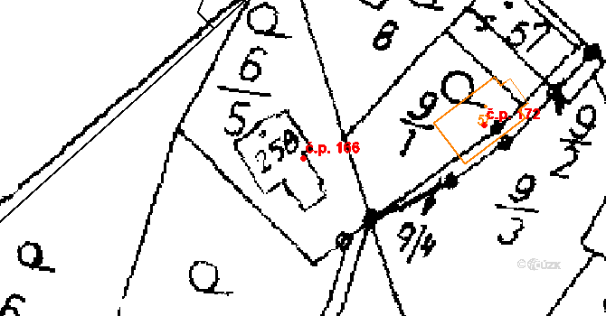 Seletice 166 na parcele st. 258 v KÚ Seletice, Katastrální mapa