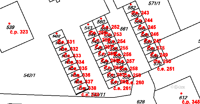 Mokrá 265, Mokrá-Horákov na parcele st. 547 v KÚ Mokrá u Brna, Katastrální mapa
