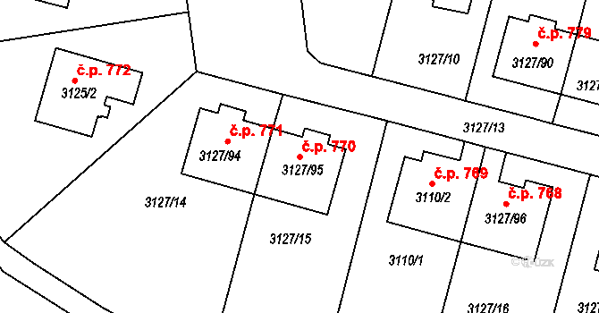 Bystřice nad Pernštejnem 770 na parcele st. 3127/95 v KÚ Bystřice nad Pernštejnem, Katastrální mapa