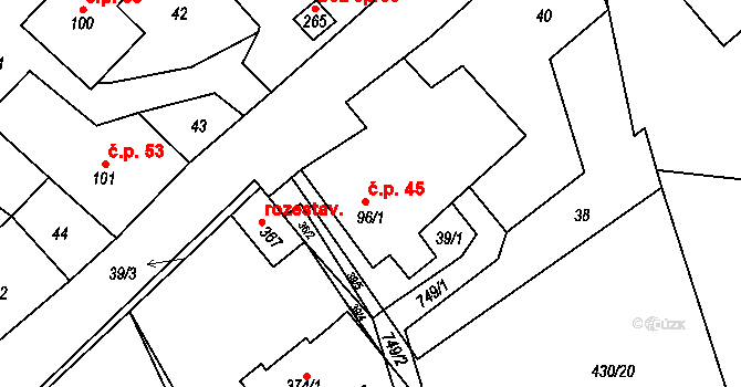 Fryšava pod Žákovou horou 45 na parcele st. 96/1 v KÚ Fryšava pod Žákovou horou, Katastrální mapa