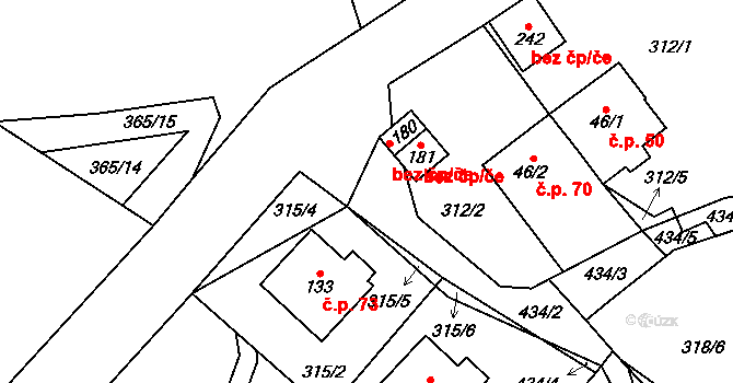 Rožmitál pod Třemšínem 38633779 na parcele st. 181 v KÚ Hutě pod Třemšínem, Katastrální mapa