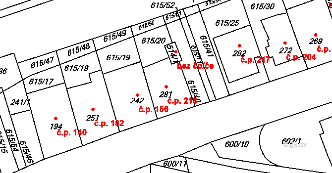 Louky 218, Zlín na parcele st. 281 v KÚ Louky nad Dřevnicí, Katastrální mapa