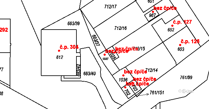Děčín 42173779 na parcele st. 1037 v KÚ Bynov, Katastrální mapa