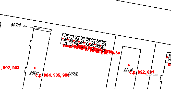 Třebíč 42439779 na parcele st. 3918 v KÚ Třebíč, Katastrální mapa