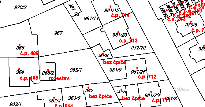 Židlochovice 42549779 na parcele st. 981/24 v KÚ Židlochovice, Katastrální mapa
