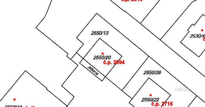 Předměstí 2694, Opava na parcele st. 2550/20 v KÚ Opava-Předměstí, Katastrální mapa