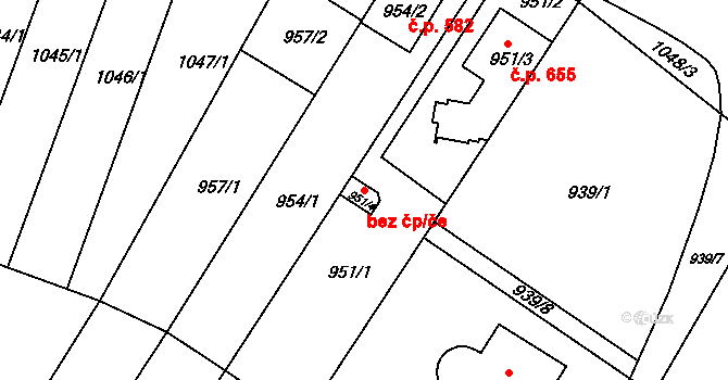 Brno 45616779 na parcele st. 951/4 v KÚ Žebětín, Katastrální mapa