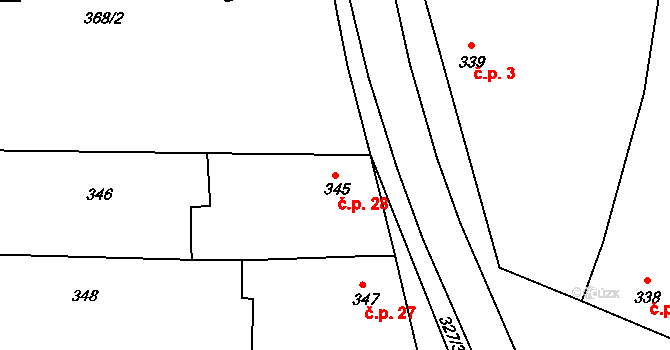 Nemilkov 28, Lišnice na parcele st. 345 v KÚ Lišnice, Katastrální mapa