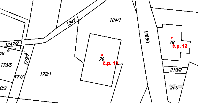 Mistrovice 11 na parcele st. 78 v KÚ Mistrovice nad Orlicí, Katastrální mapa