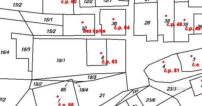 Raškov 63, Bohdíkov na parcele st. 9 v KÚ Raškov Dvůr, Katastrální mapa