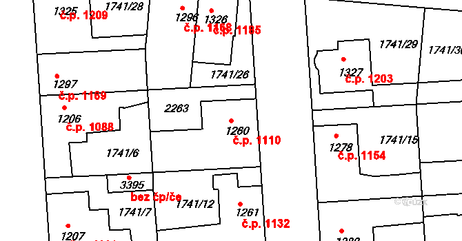 Slaný 1110 na parcele st. 1260 v KÚ Slaný, Katastrální mapa