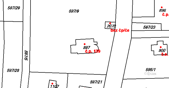 Pikovice 139, Hradištko na parcele st. 897 v KÚ Hradištko pod Medníkem, Katastrální mapa