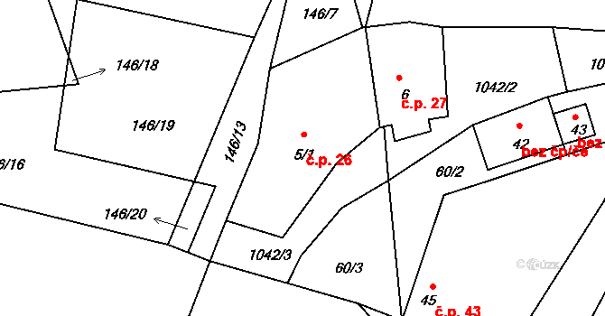 Sedlečko 26, Chotoviny na parcele st. 5/1 v KÚ Sedlečko u Chotovin, Katastrální mapa