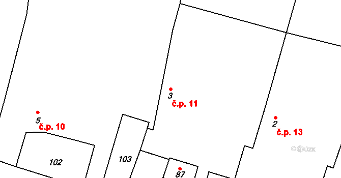 Řepeč 11 na parcele st. 3 v KÚ Řepeč, Katastrální mapa