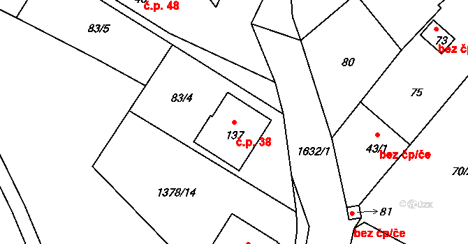 Černíkov 38 na parcele st. 137 v KÚ Černíkov, Katastrální mapa