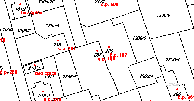 Holýšov 186 na parcele st. 205 v KÚ Holýšov, Katastrální mapa