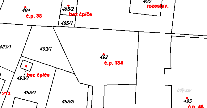 Malé Předměstí 134, Horšovský Týn na parcele st. 492 v KÚ Horšovský Týn, Katastrální mapa