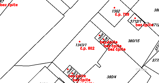 Sušice II 802, Sušice na parcele st. 1343/1 v KÚ Sušice nad Otavou, Katastrální mapa