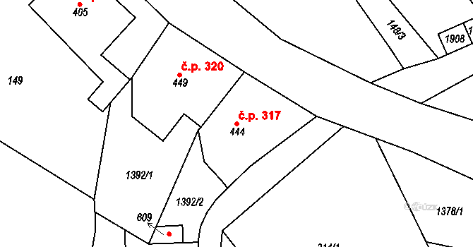 Lipová 317 na parcele st. 444 v KÚ Lipová u Šluknova, Katastrální mapa