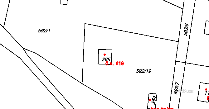 Předenice 119 na parcele st. 265 v KÚ Předenice, Katastrální mapa