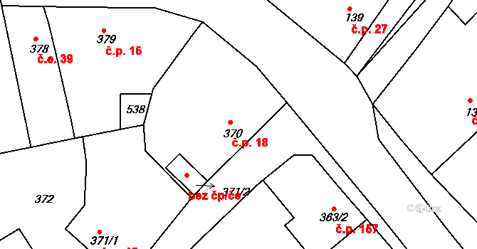 Bušovice 18 na parcele st. 370 v KÚ Bušovice, Katastrální mapa