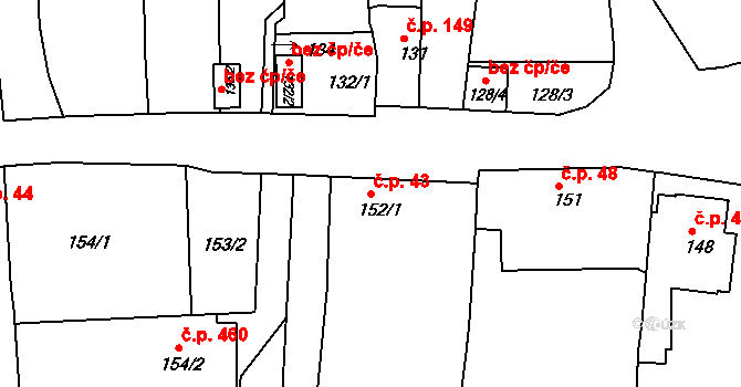 Jakubské Předměstí 43, Jaroměř na parcele st. 152/1 v KÚ Jaroměř, Katastrální mapa